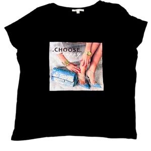 Women’s Black T shirt Choose‎ Happy Appliqué Size XL